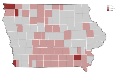 2004 Iowa Democratic Caucuses Electoral Map