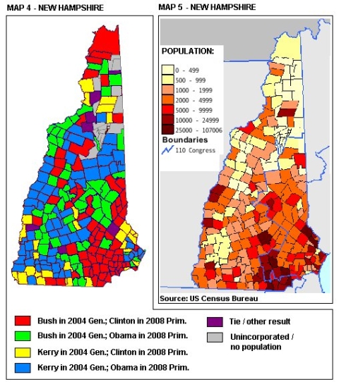 New Hampshire 2004 General and 2008 Primary by Town
