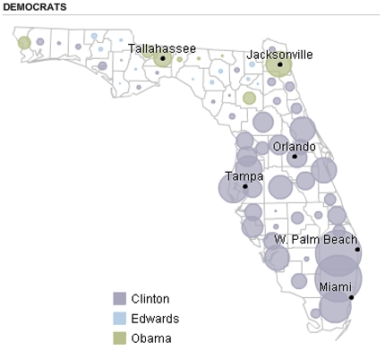 Florida Electoral Map: McCain Swamps Romney in Miami; Hillary Wins ...