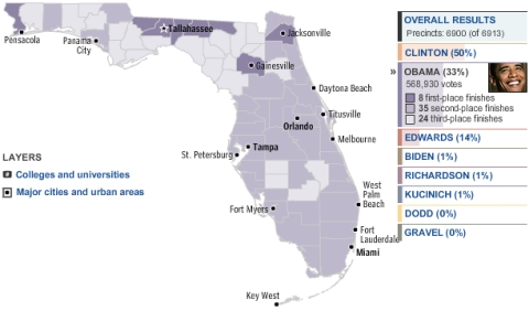 Florida Electoral Map: McCain Swamps Romney in Miami; Hillary Wins ...
