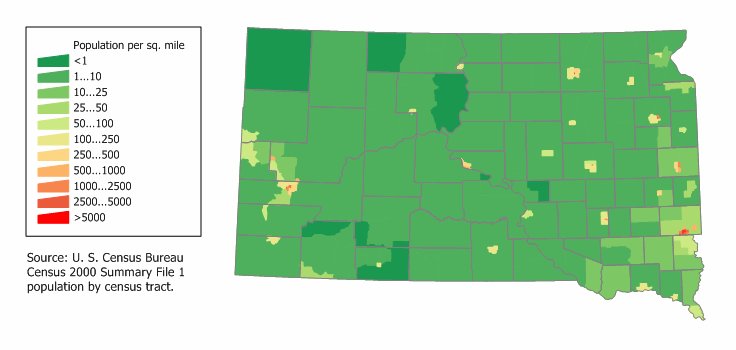 map of south dakota with cities. South Dakota Population Map